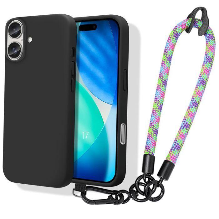 Case for iPhone 17, Black Shockproof Protection with Detachable Multicolored Bracelet