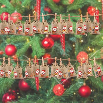 24 st/set DIY Jul Adventskalender Presentpåsar 24 Dagar Jul Adventskalender Påsar Tyg 24 Dagar Nedräkningsset Godispåse