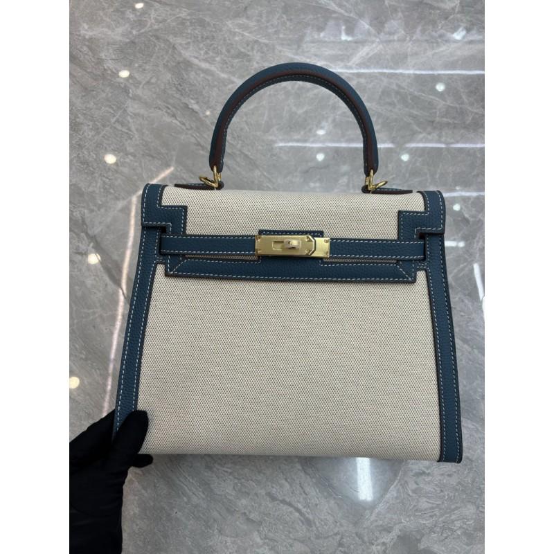 2026 Mini Kelly-Style Canvas Leather Trim