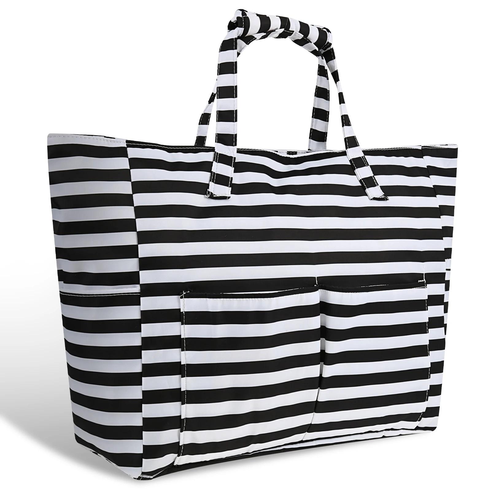 Waterproof Beach Tote Bag Women Ladies Large Carry On Bag with Wet Compartment Sand-Proof Travel Foldable Beach Shoulder Bag