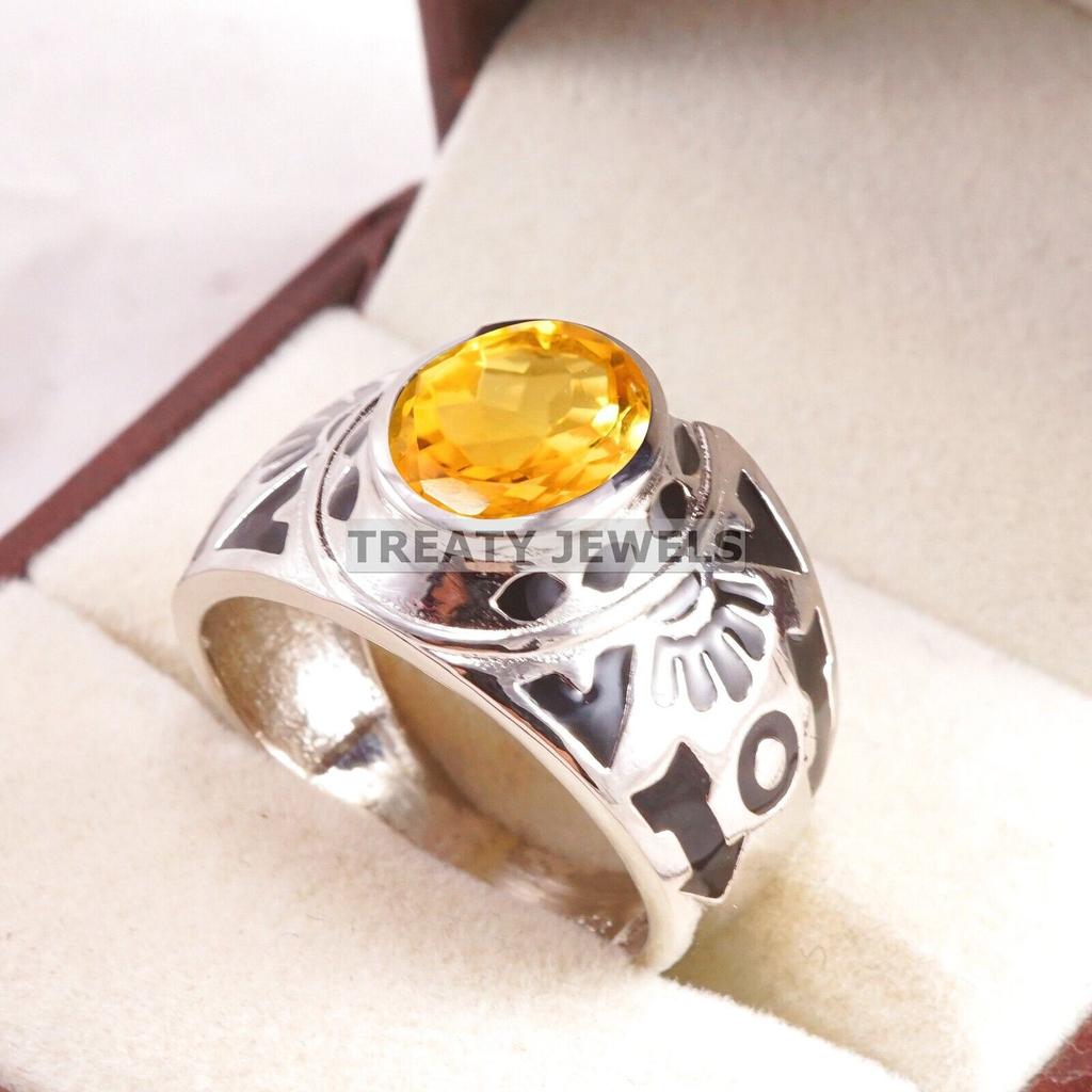 Citrine Oval Cut Gemstone With 925 Sterling Silver Ring For Men's #A963 JL375669277715