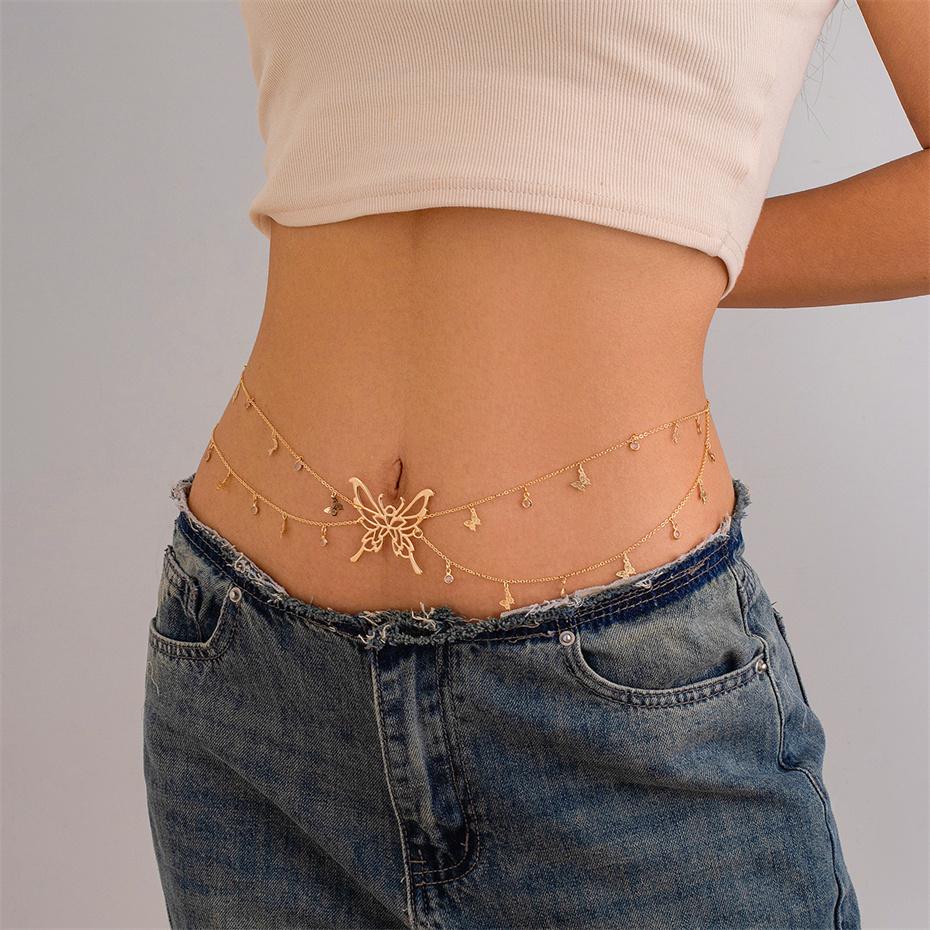 Boho Hollow Waist Butterfly Sexy Belly Belt Chain For Women Summer Bikini Tassel Pendant Link Body Jewelry Gift