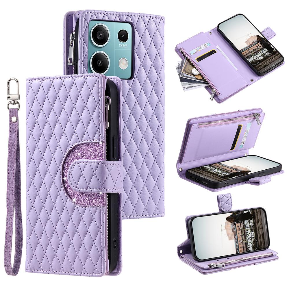 Stil 012 pentru Xiaomi Redmi Note 13 4G Husă Portofel din Piele Buzunar cu Fermoar Romb Husă Telefon