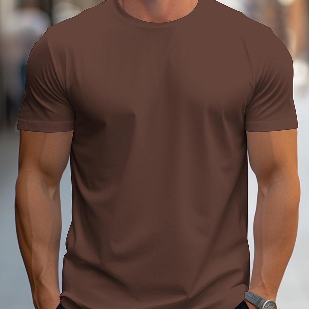 Unisex European Round Neck Short Sleeve T-shirt - Solid Color, Regular Fit