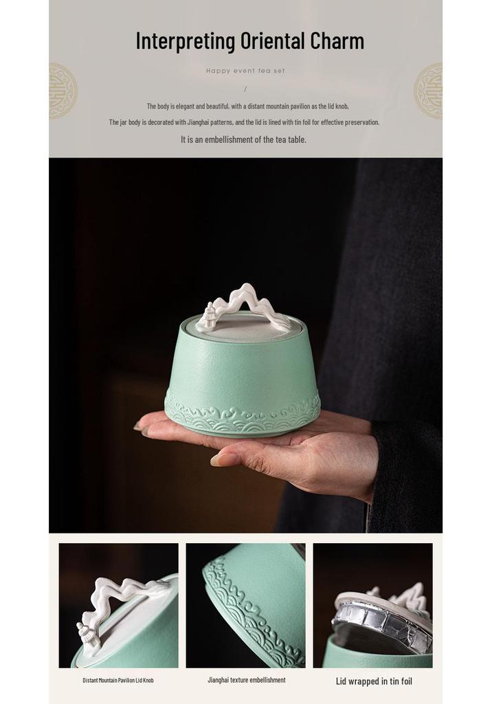 Chinese-Style Ceramic Tea Caddy: Small Mountain Viewing Sealed Jar with Moisture-Proof Packaging for Red and Green Pu'er Tea
