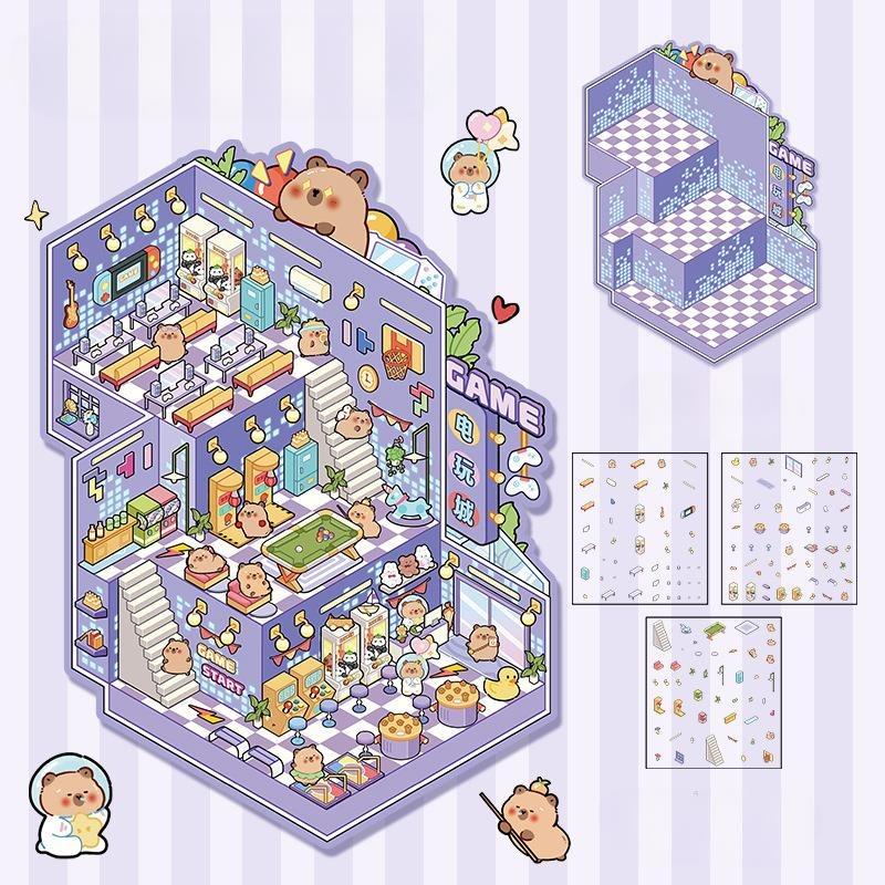 Cartoon Miniature Scene 3D Stickers Retro DIY  PET Landscape Stickers Decompression Korean Stationery Scrapbooking Posters