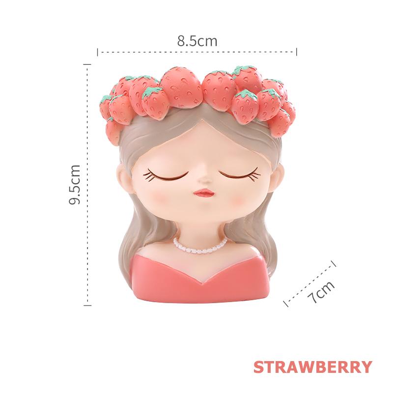 Charming Girl & Fruit Harvest Mini Planter, Cute Decorative Flower Pot for Succulents & Small Indoor Plants for Desk Decor