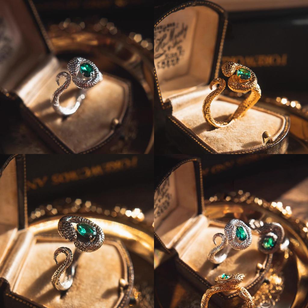 Green Zircon Retroinspired Snake Ring For Women With Stylish Copper Material And Adjustable Geometric Fit