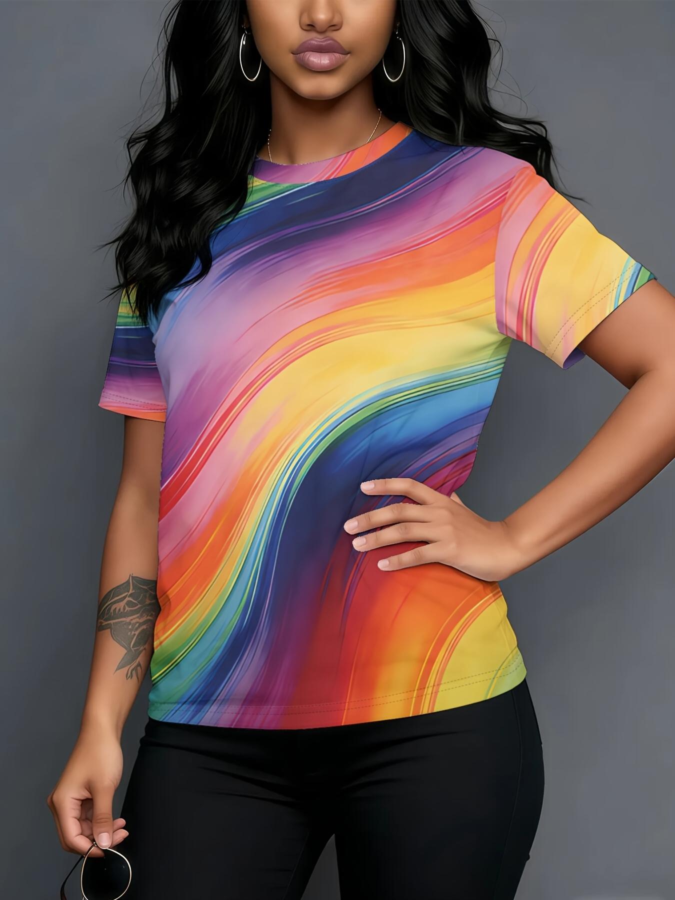 

Rainbow Gradient Texture Is a New Trendy Summer Digital Print Casual Round Neck T-Shirt. Featuring a Fashionable Round Neck And Short Sleeve Design. P S дубильна кора