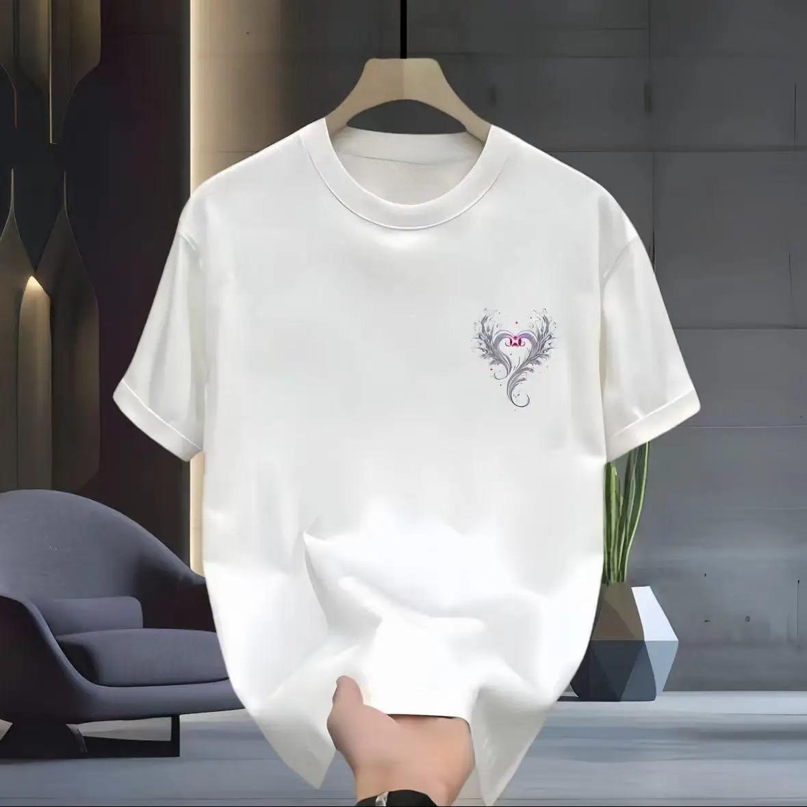 

2025 Новейшая летняя футболка в гонконгском стиле для взрослых из чистого хлопка с принтом, с круглым вырезом и короткими рукавами, универсальный топ для мужчин и женщин 4XL