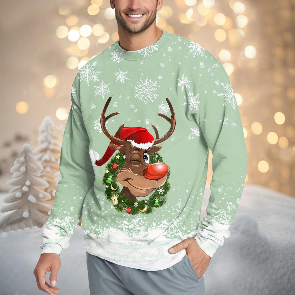 Men's Casual Fashion Comfortable Christmas Printed Round Neck Pullover Sweatshirt Sweatshirt