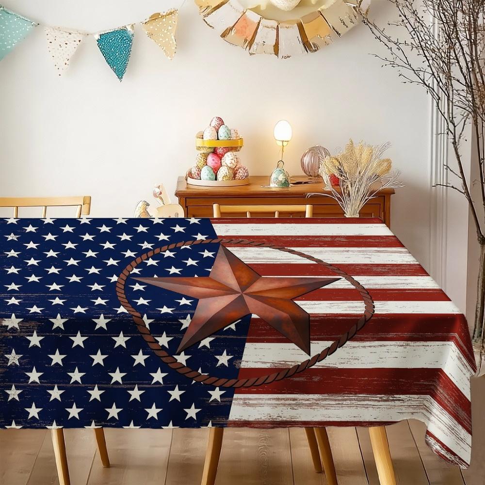 American Flag Star Rectangle Tablecloth for Table Decor Kitchen Dining Waterproof Reusable Tablecloth for Table Holiday Party
