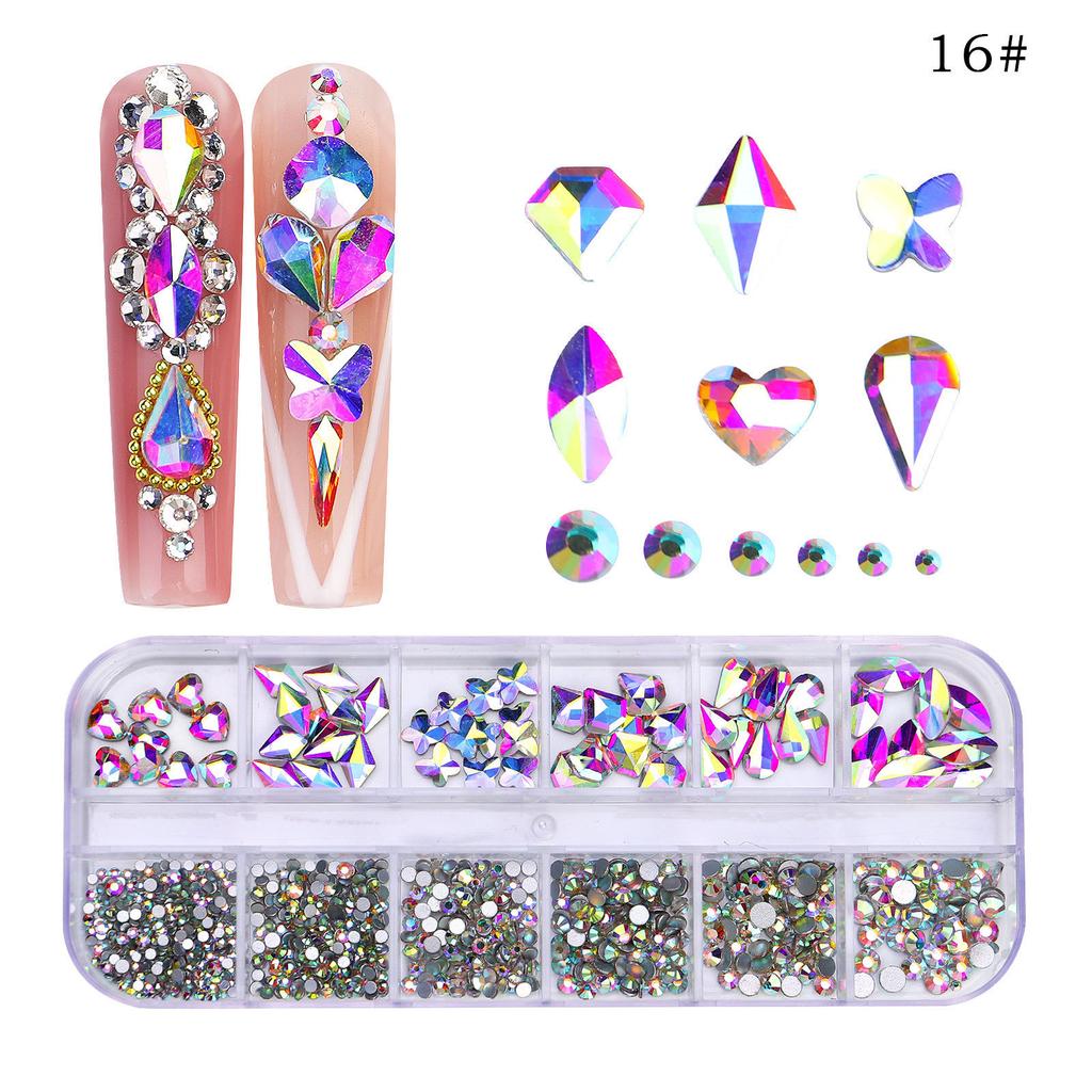 New 12 Grid Nail Drill Irregular Flat Bottomed Rhinestone AB Nail Accessory Nail Decoration