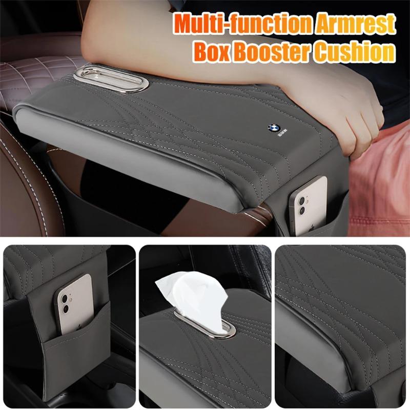 Car Armrest Cover PU Leather With Tissue Storage Memory Foam Height Pad Auto Center Armrest Protective Cushion Support For BMW
