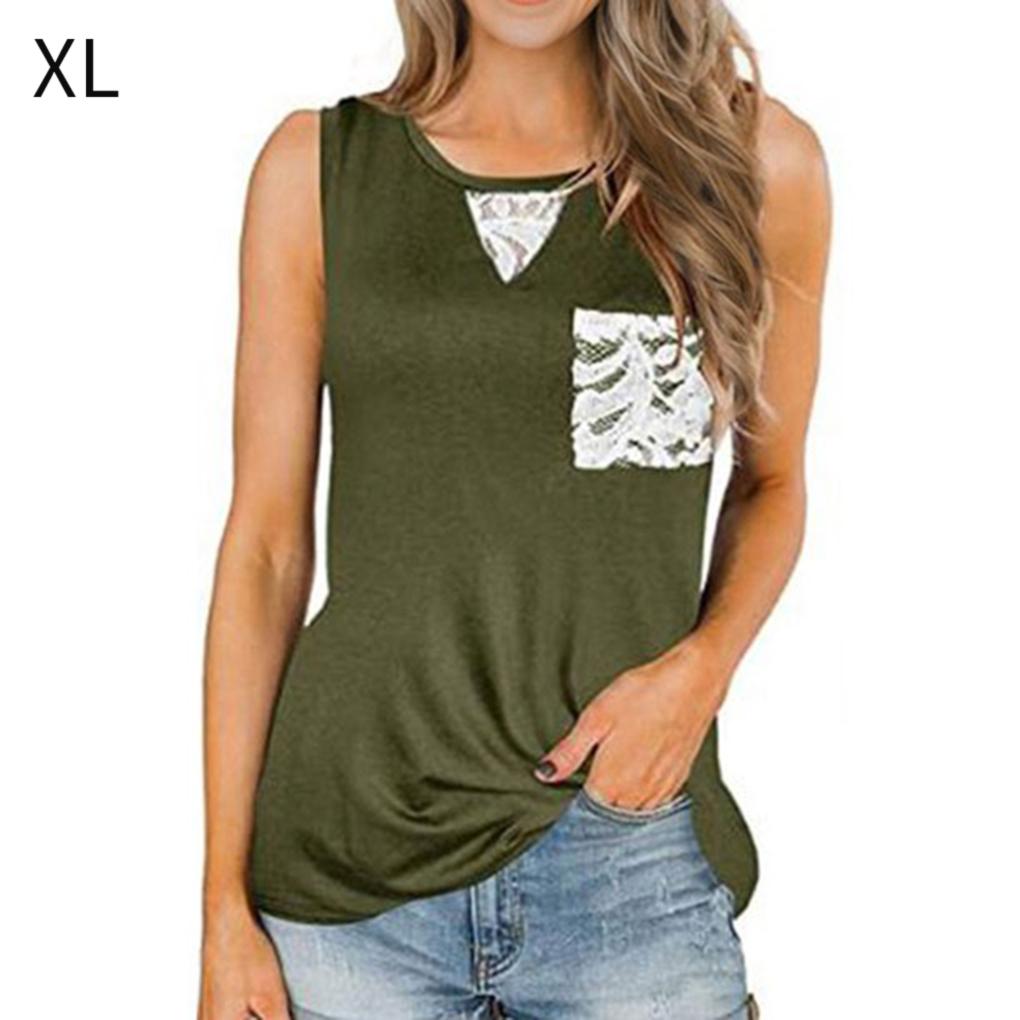 Damen Rundhals Ärmelloses Tanktop mit Spitze vorne