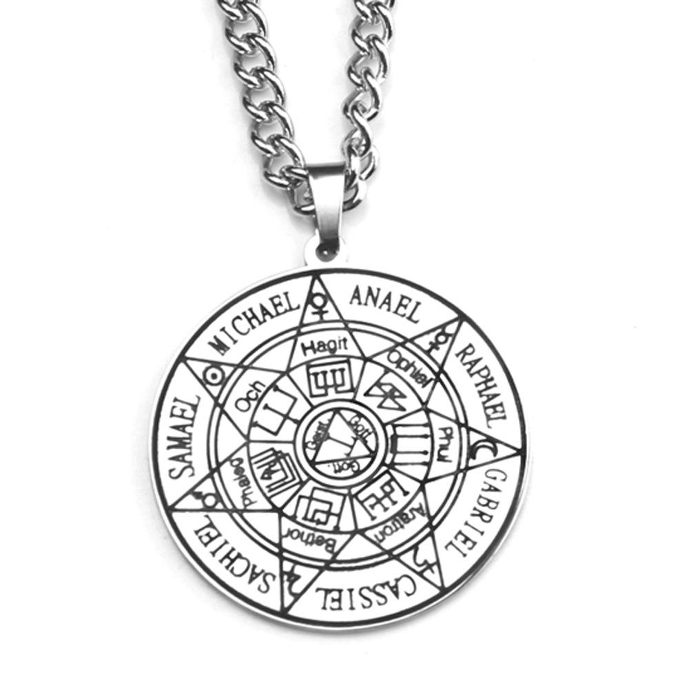Seven Abat Elves Seal Titan Solomon Amulet Stainless Steel Pendant Necklace
