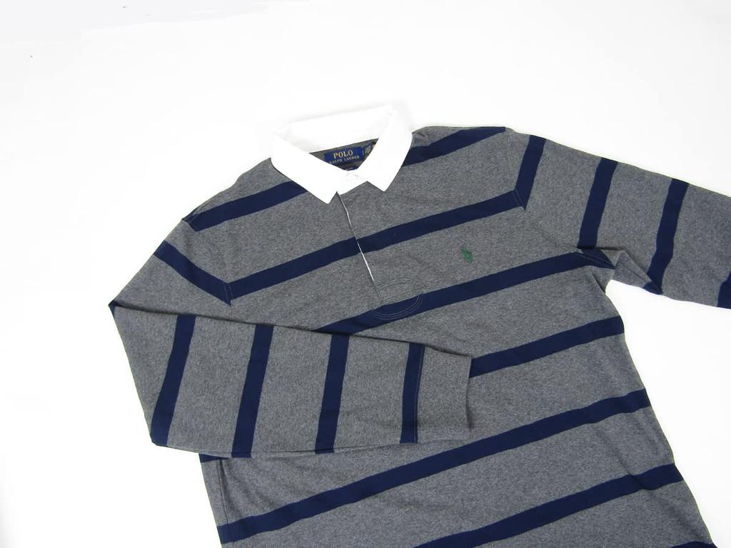 Polo Ralph Lauren Classic Fit Striped Long Sleeve Rugby Men's Shirt, 0103938-XXL-GREYNAVY [Used]