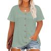 Plus Size Women's Fashion Casual Vintage Soild O-Neck Short Sleeve Button T-Shirt Top