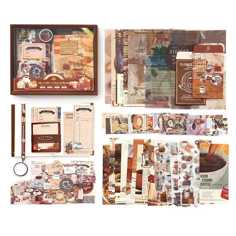Retro Floral Imprint Greeting Journal Gift Box with English Stickers