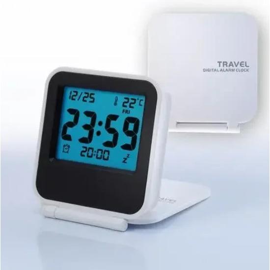 Digital Travel Alarm Clock Foldable Desktop LCD with Calendar Thermometer Battery Operated Ectronic Clock