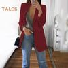 Women Suit Coat Lapel Long Sleeve Open Front Suit Jacket Solid Color Big Pockets Commuting Style Casual Business Outwear