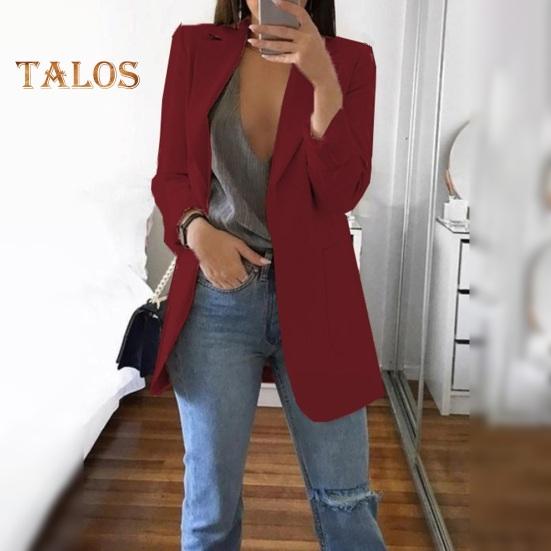 Women Suit Coat Lapel Long Sleeve Open Front Suit Jacket Solid Color Big Pockets Commuting Style Casual Business Outwear