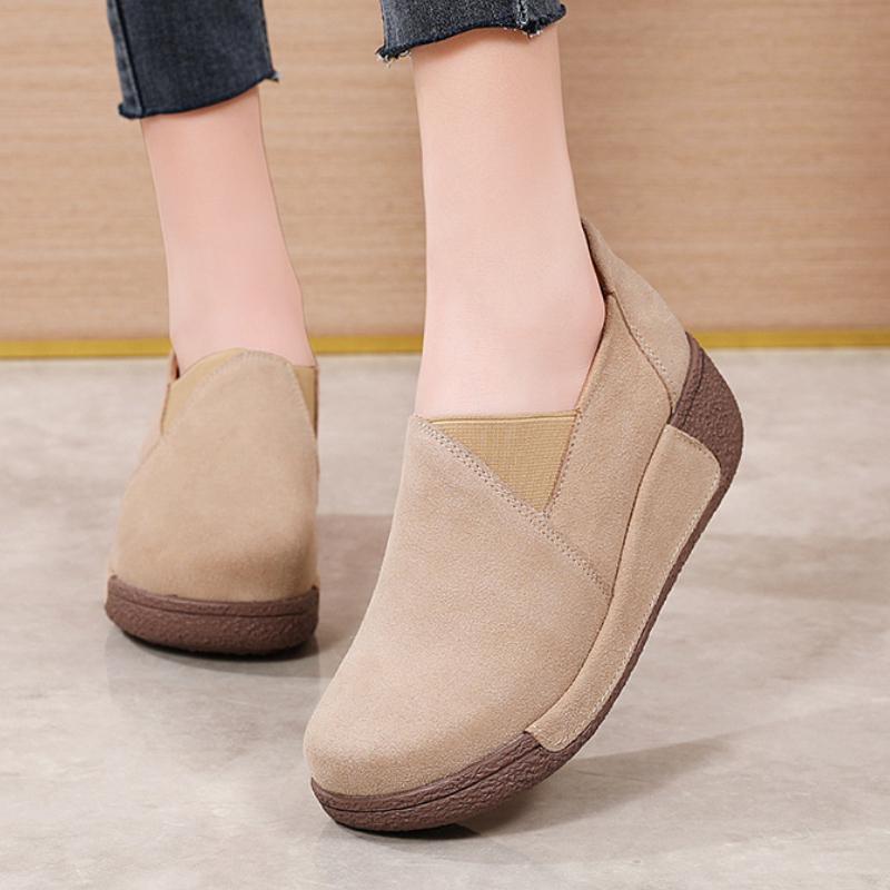 Elegant Mother Shoes Fashion Women Platform Shoes Genuine Leather Walking Loafers 5cm High Wedge Heels Shoes