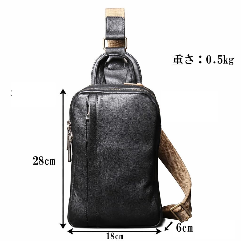 NICE SELECTION Men's Genuine Leather Shoulder Bag, Crossbody Bag, Large Capacity, One-Shoulder Bag, A5 Size, Water-Repellent, Durable, Cowhide