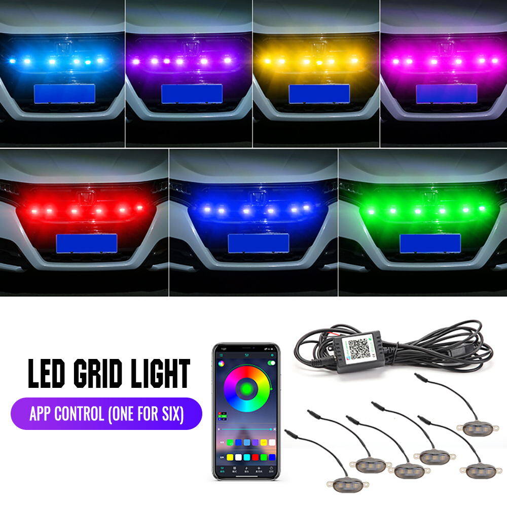 Led Car Front Grille Lighting Universal Daytime Running Light RGB APP Control Central Grid Warning Light Exterior Accessories