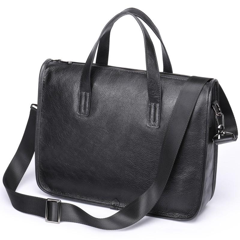 Genuine Leather Business Handbag High-end 14 Inch Computer Briefcase Casual Youth Crossbody Bag 37x10x28cm чёрный