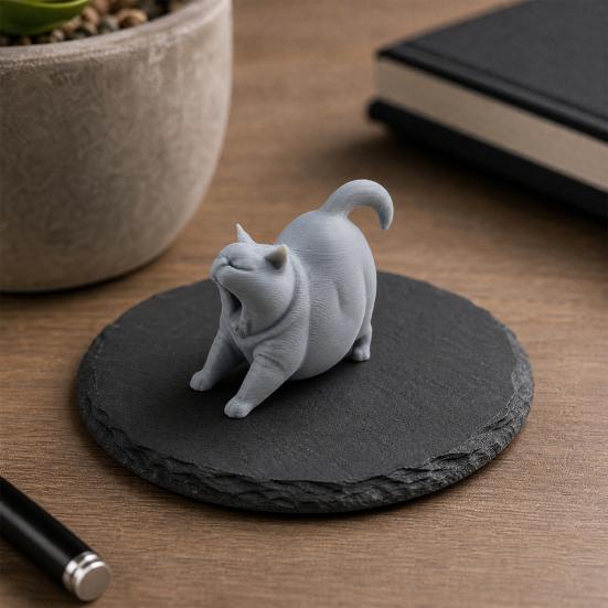 3D Printed Yawning Cat Statue, Cute Sleeping Cat Figurine for Shelf Bedroom, Modern Minimalist Home Decor Gift for Cat Lovers