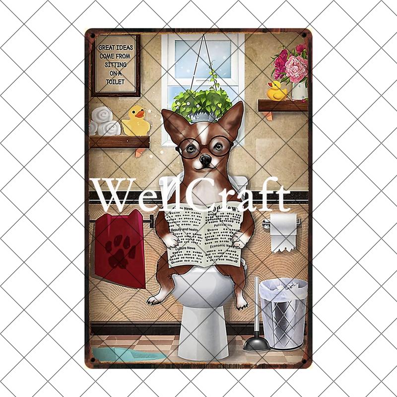 [ Wellcraft ] Chien Chihuahua Animal de Compagnie Sous la Douche Vin Bain Boutique Art Métal Étain Panneau Mur Poster Peinture Fer Pub D-04 20*30 CM