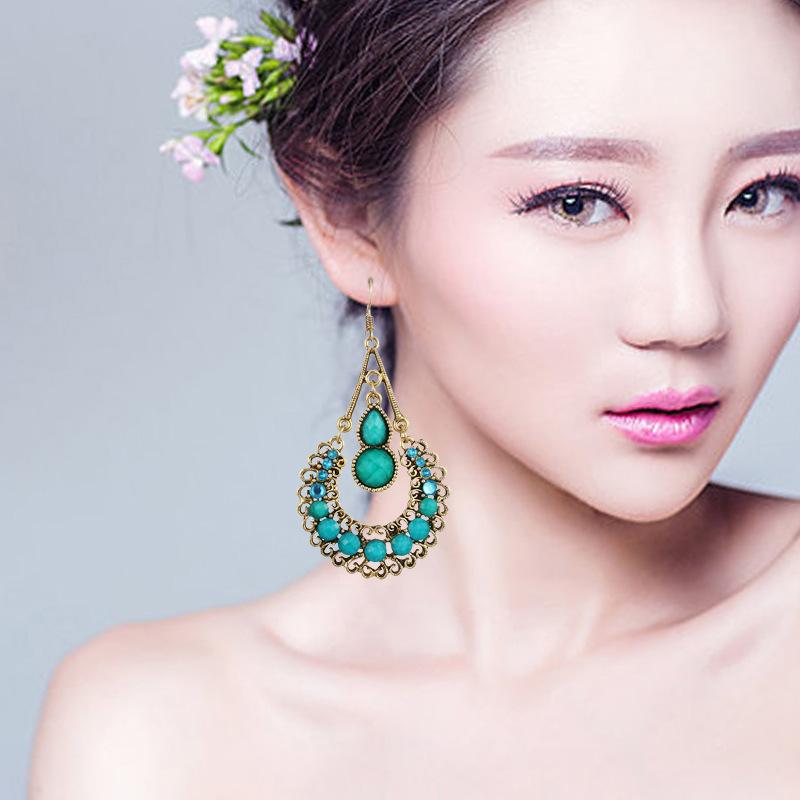 Ethnic Boho Women Drop Dangle Earrings Geometric Carved Hollow Bead Crystal Antique Bohemian Wedding Earring