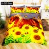 3D-Bettbezug mit Pferd, King- und Queen-Size-Größe, gelbes Sonnenblumen-Bettwäscheset, florales Tiermotiv, Bettbezug, Wildtier-Motiv, weicher Bettbezug