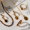 Elegant Retro Tiger's Eye Beaded Jewelry Set: Necklace, Earrings & Ring