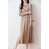 Women's Autumn Loose Merino Wool Crew Neck Sweater Dress Over-the-Knee