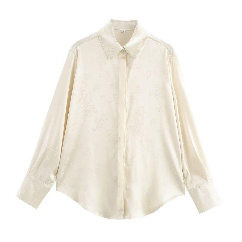 Fashion Style 2024 Autumn New Women's Flower Jacquard Lapel Versatile Gentle Long Sleeves Shirt 1165177