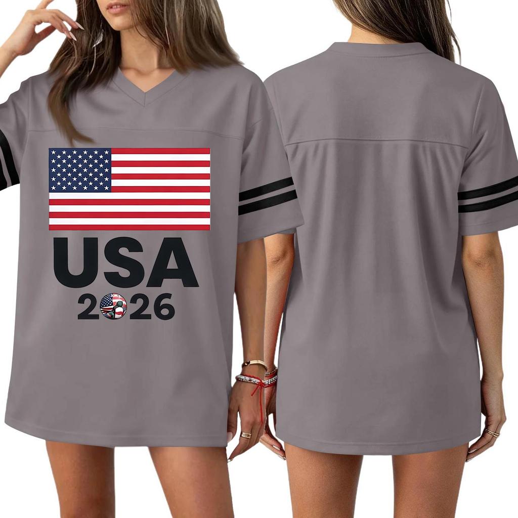 Women's Casual & Stylish V-Neck Sports — Print Short-Sleeve Athletic T-Shirt Top