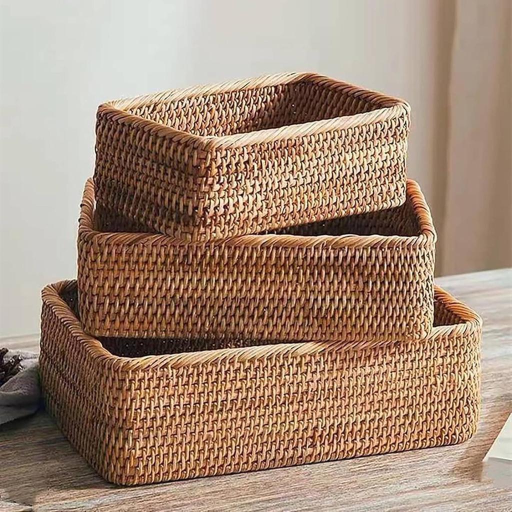 Japanese Design Storage Box Long-Lasting Rectangular Bread Basket Rectangular Rattan Basket Easy To Clean Moisture-Resistant