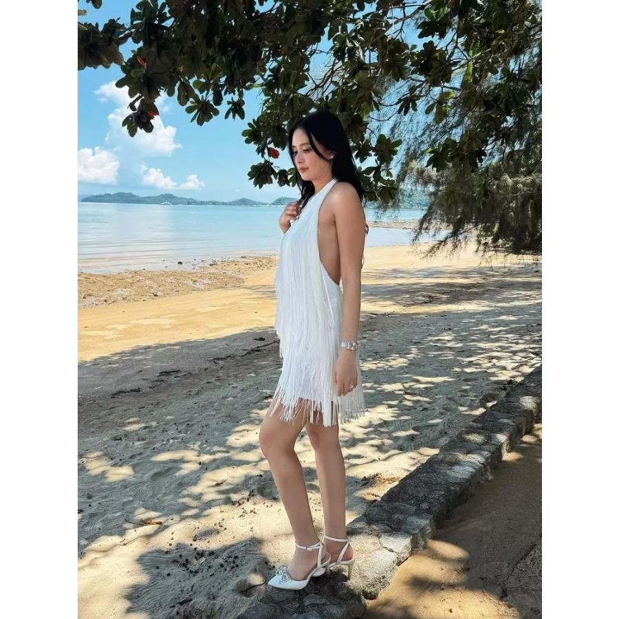 Chic Fringe Halter Mini Dress Women Sexy Sleeveless Off-shoulder Backless Bodycon Dresses Lady Summer Vacation Beach Gowns 2026