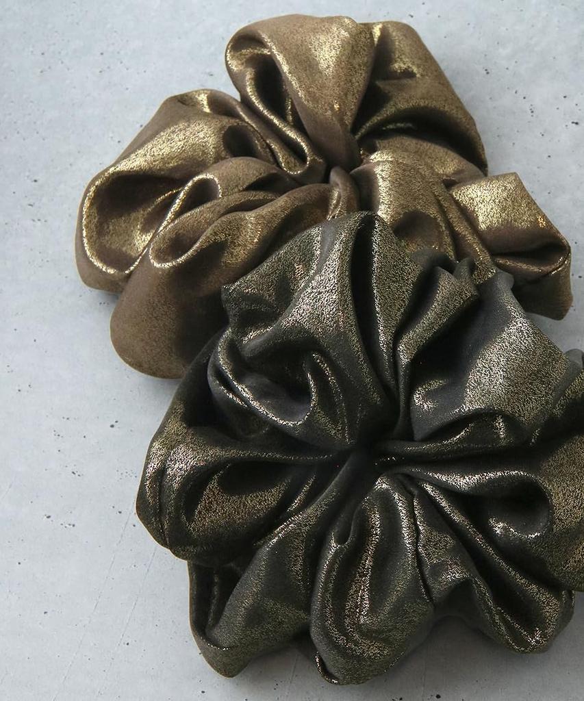 VINGTAINE Metallic Scrunchie Hair Accessory for Gorgeous and Elegant for Updos, Adults, Women's HS-224-BLACK