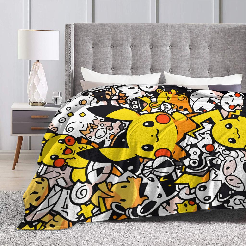 Pikachu Flannel Blanket Winter Soft Durable Throw Blanket for Students Couch Chair Fashion Bedspread Sofa Bed Cover