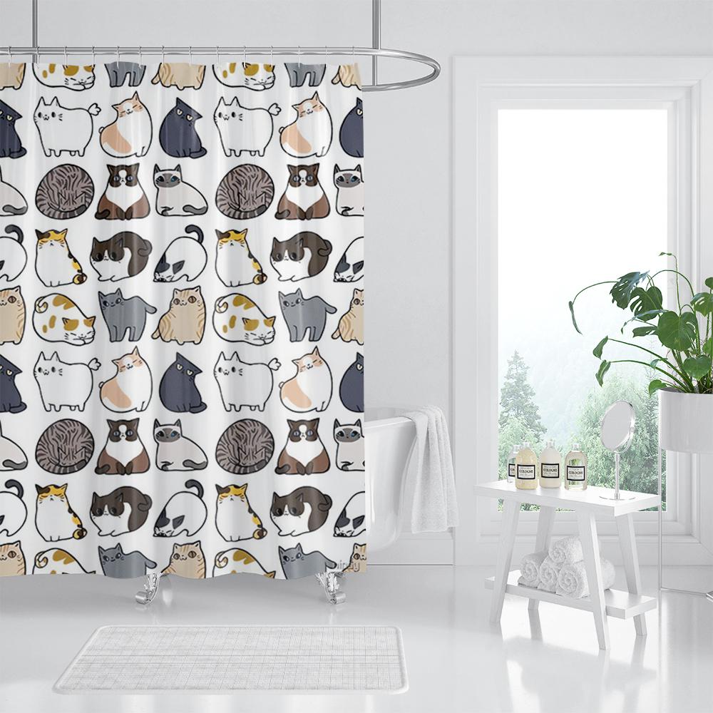 Cat Printed Shower Curtain Color Cartoon Lovely Animal Bear Polyester Fabric Hanging Curtains Bathroom Bathtub Decor with Hooks