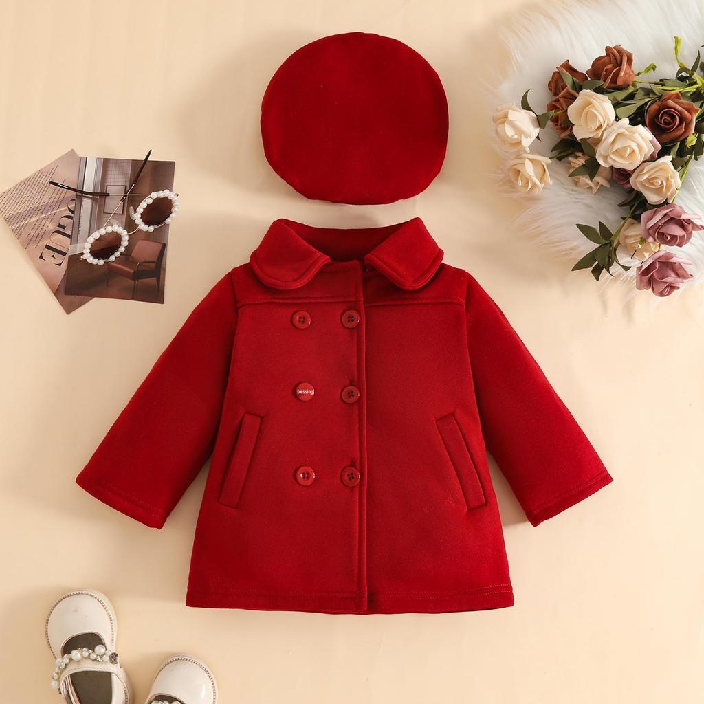 Herbst/Winter Baby Mädchen Langarmmantel & Schleifenmützen-Set