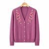 Hodo Women's Elderly Floral Embroidered V-Neck Knit Cardigan