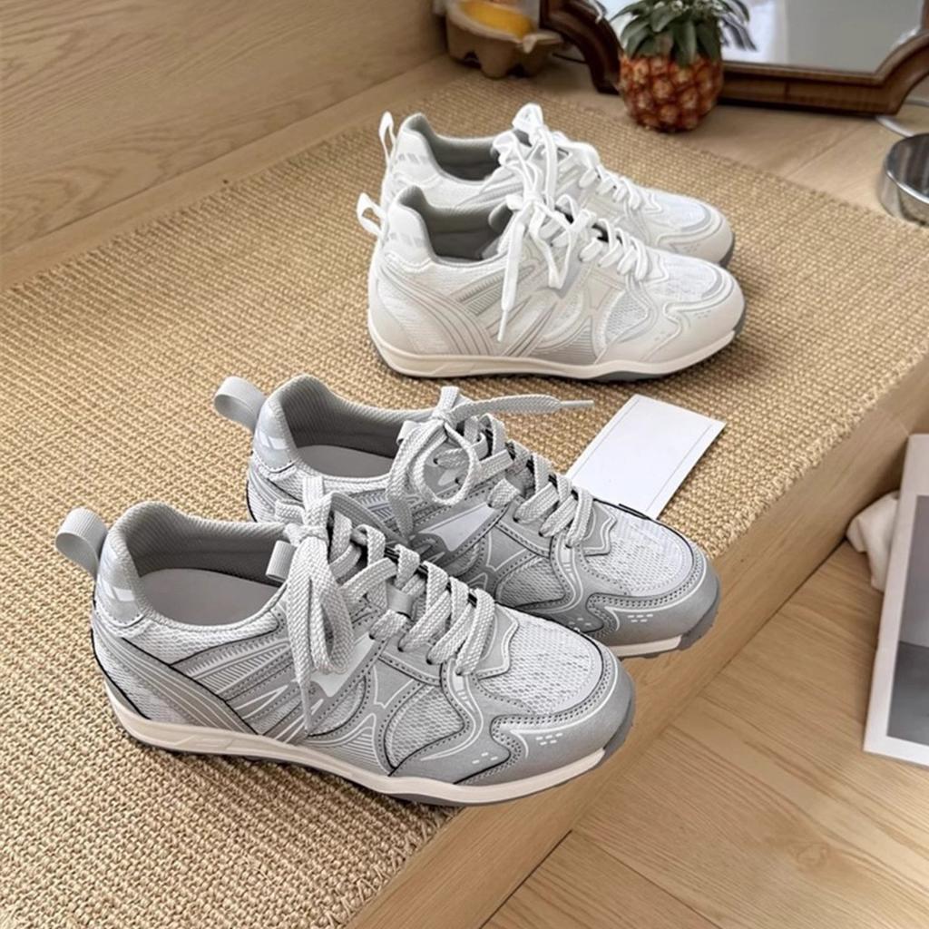 Summer New Mesh Breathable Casual Lace-up Inner Height-increasing Sports Moral Training Shoes Women's Soft-soled Non-slip Mesh Sports Shoes
