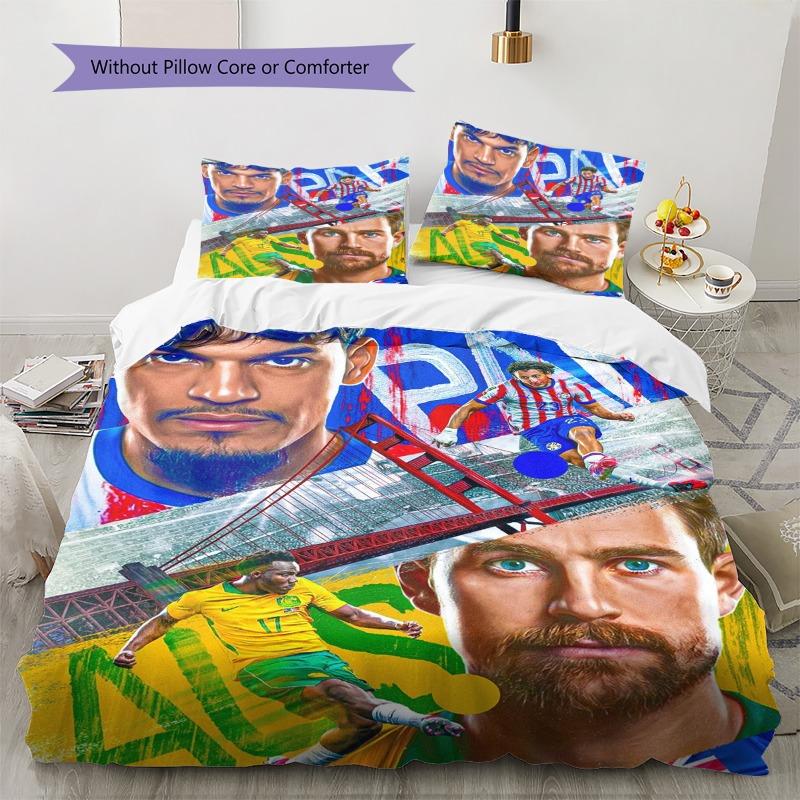 Brazil Football Players Collage Print 3‑Pieces Duvet Cover Set Soccer Sports Bedding Bedroom Home Decor Without Pillow Core Comforter
