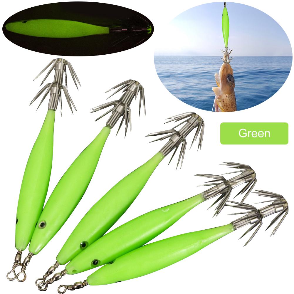 Luminous Fishing Bait Octopus Wood Shrimp Squid Rig Simulation with Squid Hook Fishing Tackle Artificial Jigs Vivid for Fishing