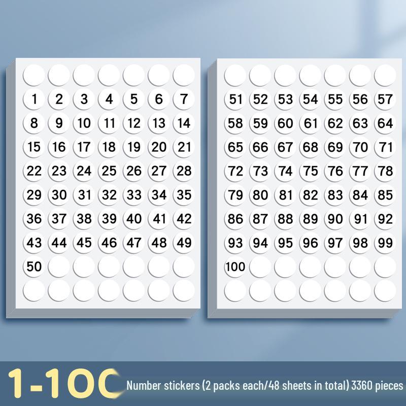 Self-Adhesive Small Round Number Stickers 1-100 for Handwritten Labels