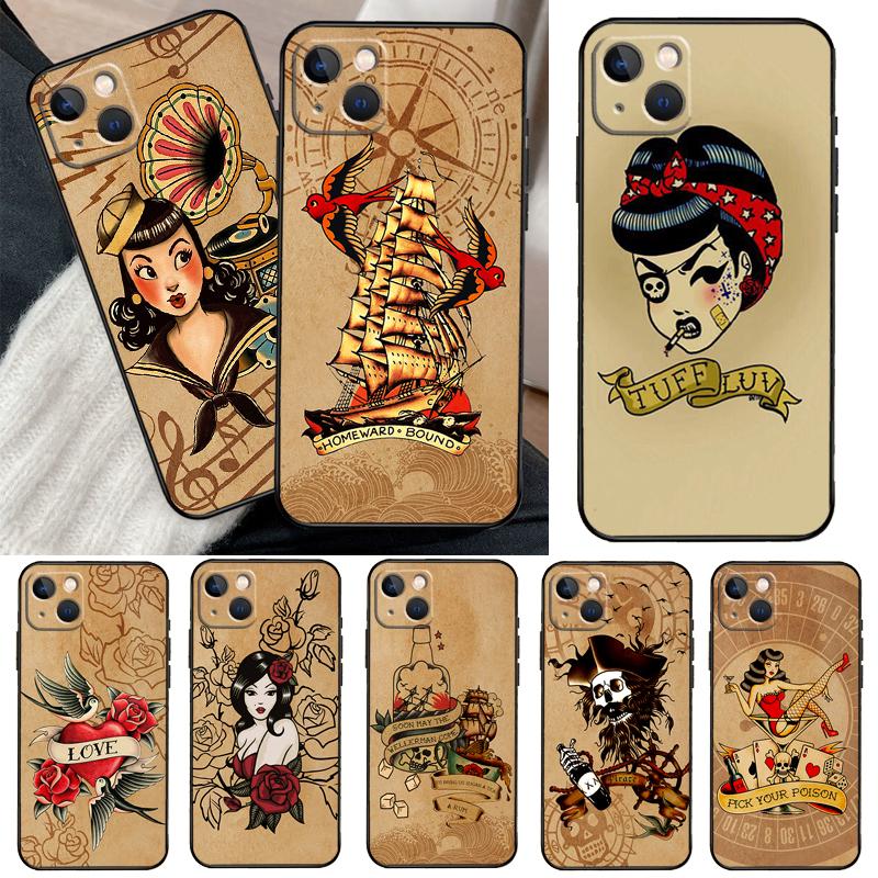 Sailor Retro Art Case For iPhone 16 15 14 Pro Max Plus 13 12 11 Pro Max Mini Phone Cover